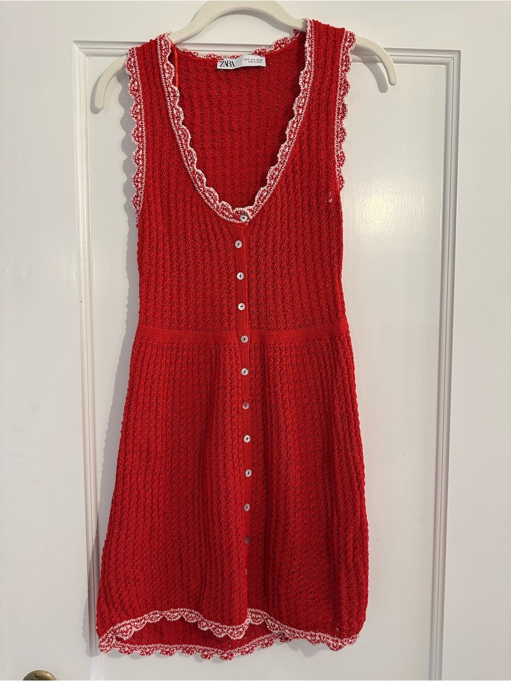 Zara Womens Red Crochet Button-Front Dress